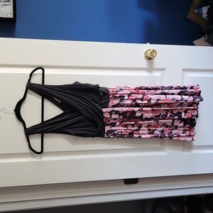 LOFT Mixed Material gray/floral dress